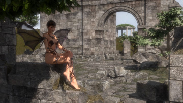 Картинка 3д+графика creatures+ существа демон руины девушка