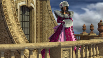 Картинка 3д+графика people+ люди девушка балкон мех