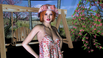 Картинка 3д+графика people+ люди девушка сакура рыжая взгляд