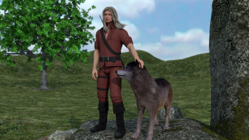 Картинка 3д+графика people+ люди природа волк мужчина