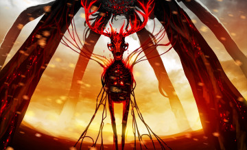 Картинка фэнтези существа существо олень рога сияние блики