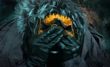 Картинка фэнтези люди перчатки человек жёлтые мех капюшон