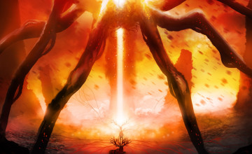 Картинка фэнтези существа сияние луч олень осколки монстр