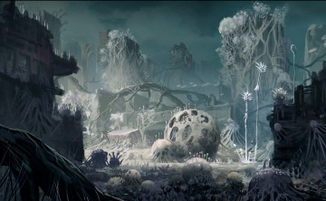 Картинка фэнтези иные+миры +иные+времена серость растения руины мир другой споры