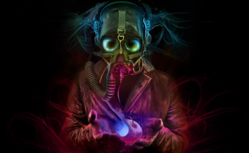 Картинка фэнтези магия перчатки противогаз куртка компьютерный дизайн очки яблоко человек