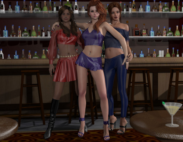 Обои картинки фото 3д графика, people , люди, бар, девушки, вино, столы
