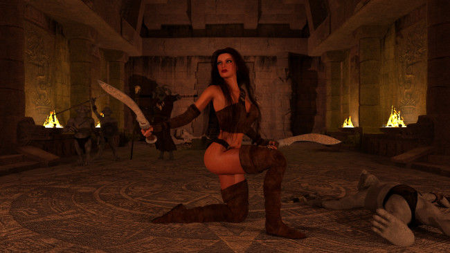 Обои картинки фото 3д графика, amazon , амазонки, девушка, мечи