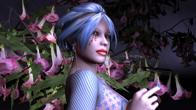 Обои картинки фото 3д графика, people , люди, девушка, взгляд, цветы