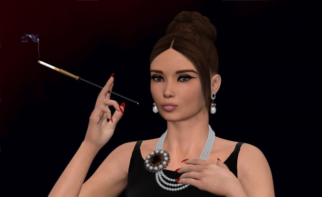 Обои картинки фото 3д графика, people , люди, девушка, сигарета, взгляд