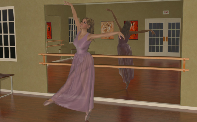 Обои картинки фото 3д графика, people , люди, зеркало, зал, балерина, девушка