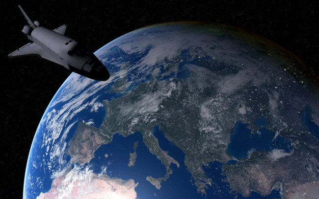 Обои картинки фото космос, космические корабли,  космические станции, шатл, планета, земля