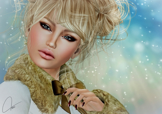 Обои картинки фото 3д графика, people , люди, макияж, взгляд, блондинка, девушка