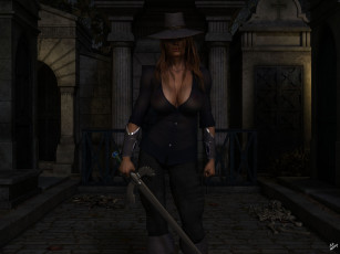 Картинка 3д+графика фантазия+ fantasy девушка взгляд фон меч