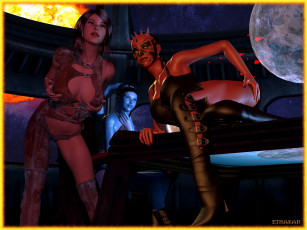 Картинка 3д+графика существа+ creatures девушка взгляд фон халки космос