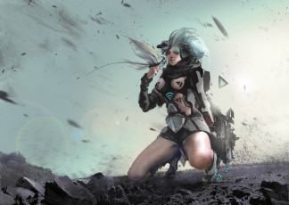 Картинка фэнтези девушки арт фантастика девушка камни существо оружие