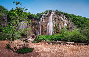 Картинка природа водопады лес река водопад