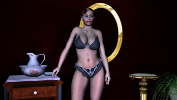 Картинка 3д+графика люди+ people посуда тумбочка очки фон взгляд девушка