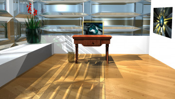 Картинка 3д+графика реализм+ realism комната стол цветы