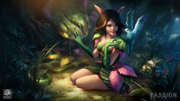 Картинка фэнтези существа арт passion republic девушка сидя ушки лес птица