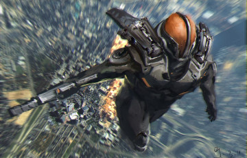 Картинка фэнтези роботы +киборги +механизмы арт девушка демоница рожки зверек кулон красные глаза