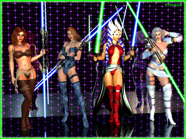 Обои картинки фото 3д графика, существа , creatures, девушки, взгляд, фон, оружие, драка, халк