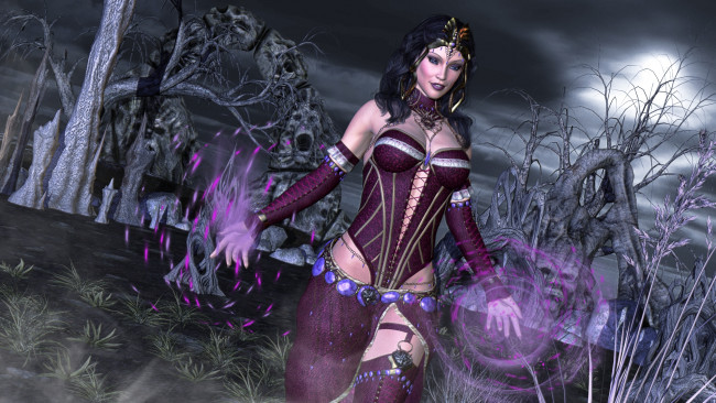 Обои картинки фото 3д графика, фантазия , fantasy, девушка, взгляд, фон, существа, магия