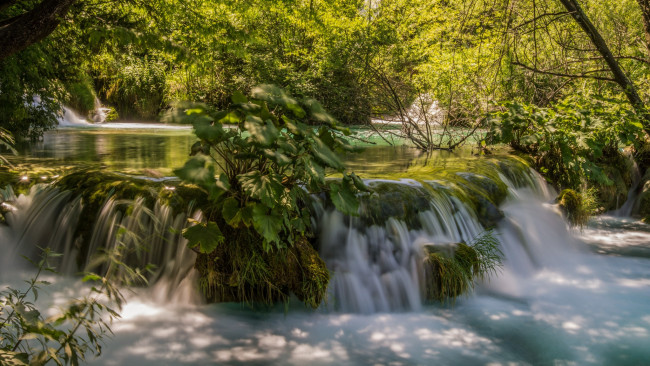 Обои картинки фото природа, водопады, лес, река, водопад