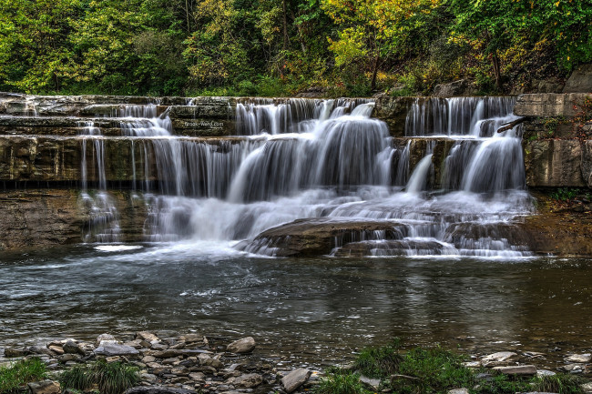 Обои картинки фото природа, водопады, лес, река, водопад