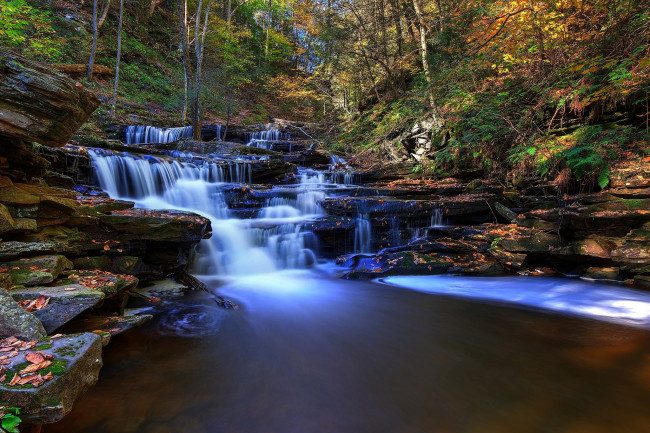 Обои картинки фото природа, водопады, водопад, лес, река