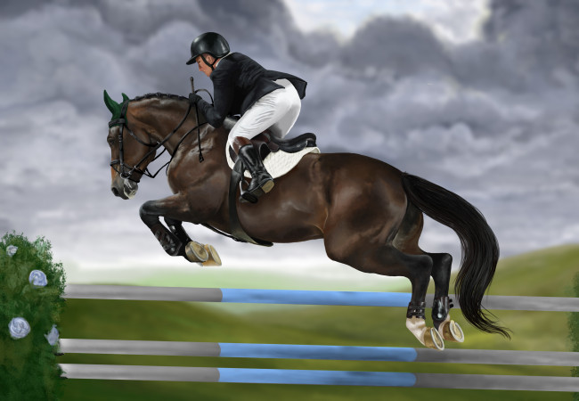 Обои картинки фото рисованное, животные,  лошади, скачки, жокей, лошадь, ипподром