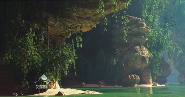 Обои картинки фото 3д графика, природа , nature, море, скала