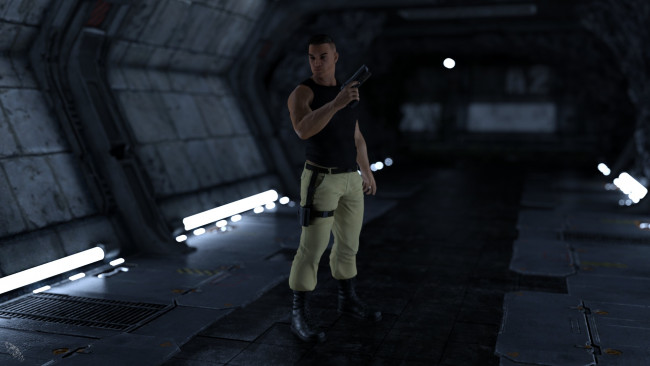 Обои картинки фото 3д графика, фантазия , fantasy, мужчина, взгляд, фон, оружие