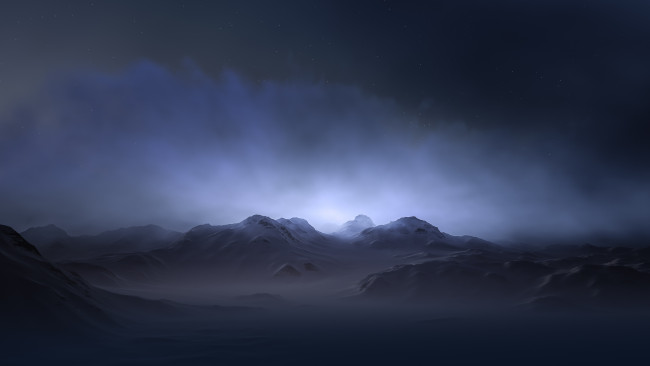 Обои картинки фото природа, горы, пелена, mountains, fog, hasse, froom, glow, mist, свечение, фон, peaks, terrain, вершины, огни, заставка, дымка, сияние, rendering, пики, background, снег, haze, точки, snow