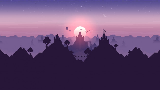 Обои картинки фото векторная графика, город , city, горы, замок