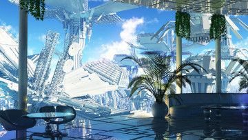 Картинка аниме город +улицы +интерьер +здания интерьер