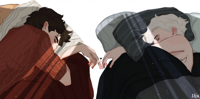 Обои картинки фото рисованное, люди, сон, драко, малфой, гарри, поттер