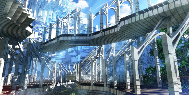 Обои картинки фото аниме, город,  улицы,  интерьер,  здания, фантастика