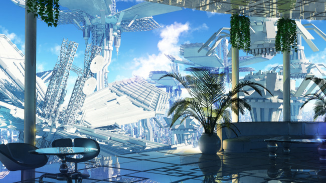 Обои картинки фото аниме, город,  улицы,  интерьер,  здания, интерьер