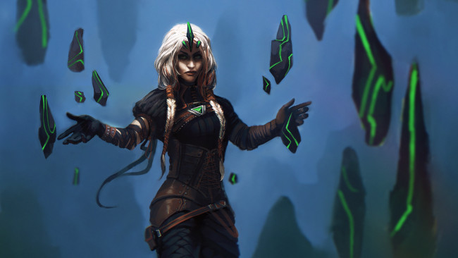 Обои картинки фото фэнтези, девушки, униформа, взгляд, фон, девушка