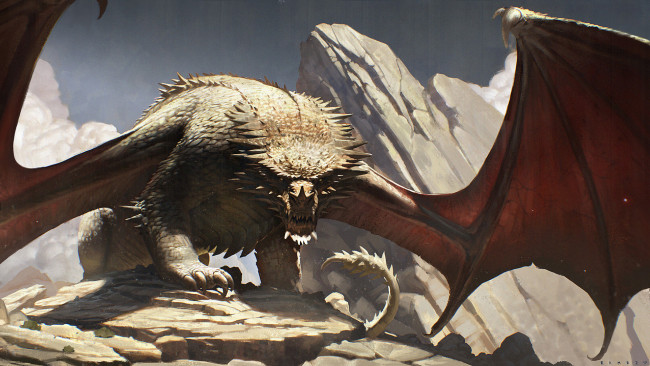 Обои картинки фото фэнтези, драконы, дракон, крылья, взгляд, фон