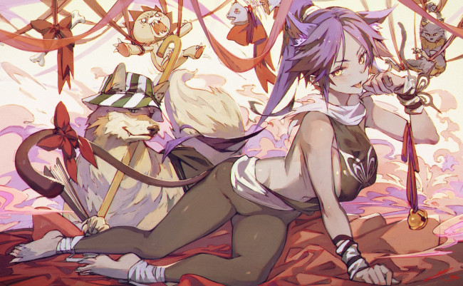 Обои картинки фото аниме, bleach, девушка, собака, блич