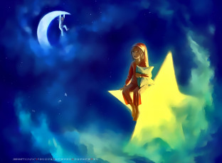 обоя календари, фэнтези, звезда, луна, ребенок, подушка, calendar, 2020