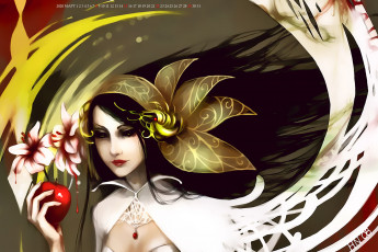 обоя календари, фэнтези, девушка, яблоко, цветы, фрукт, calendar, 2020