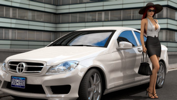 Картинка 3д+графика люди-авто мото+ people-+car+ +moto девушка фон автомобиль