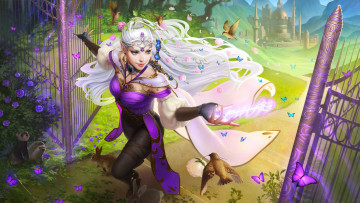 Картинка фэнтези эльфы девушка фон животные