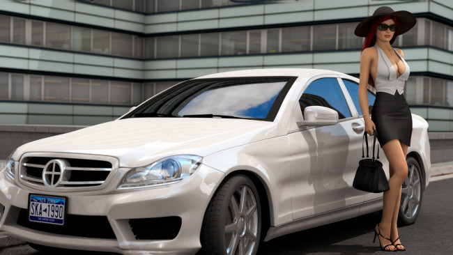 Обои картинки фото 3д графика, люди-авто, мото , people- car ,  moto, девушка, фон, автомобиль