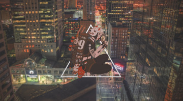 Картинка аниме город +улицы +интерьер +здания девушка