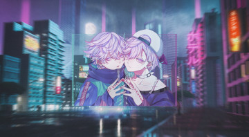 Картинка аниме город +улицы +интерьер +здания парни