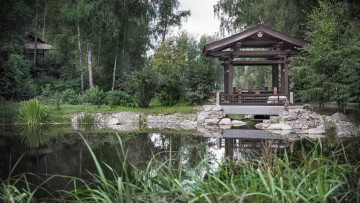 Картинка природа парк лес озеро беседки
