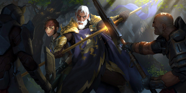 Обои картинки фото видео игры, league of legends,  legends of runeterra, воины, бой, флаг